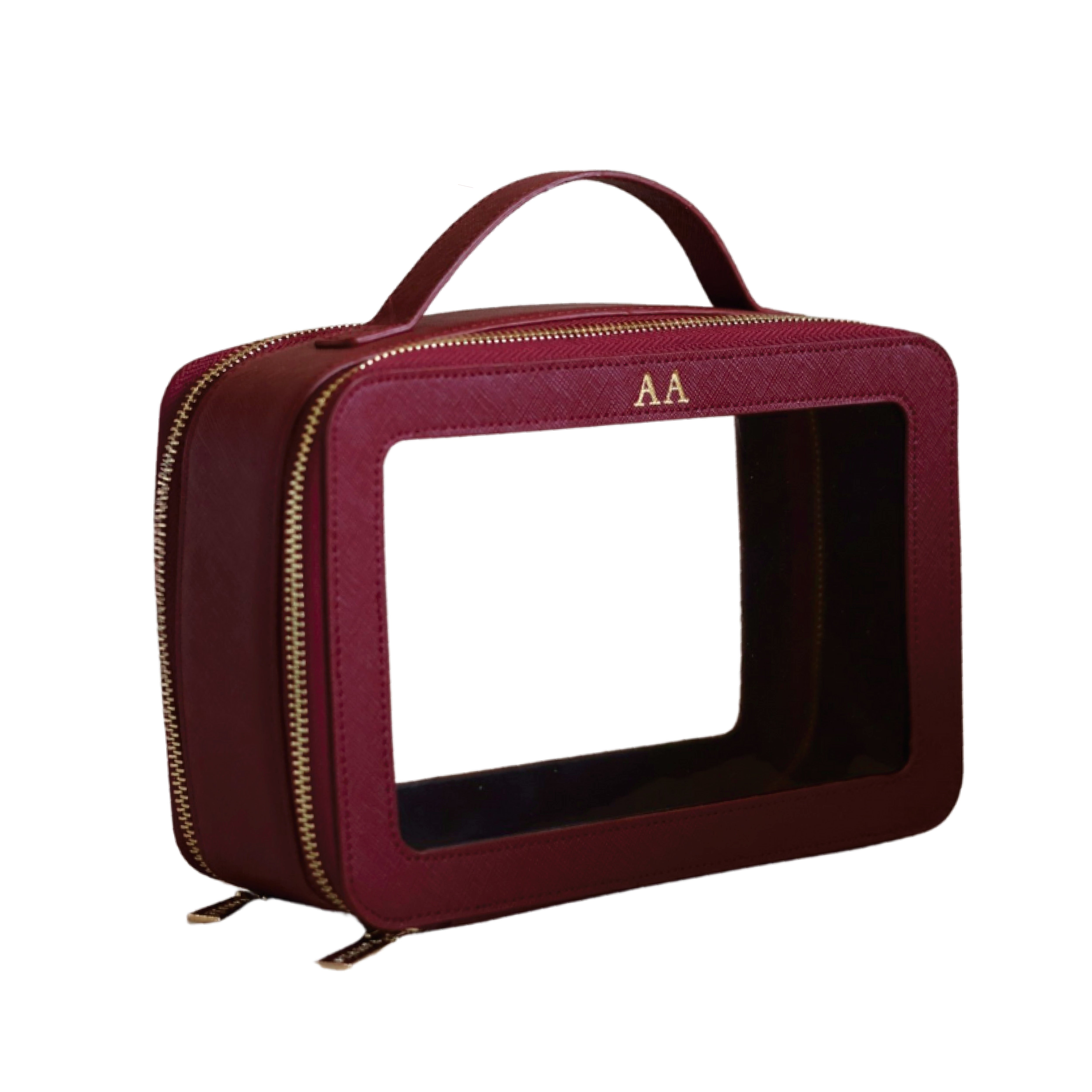 burgundy travel makeup bag Velvet Boxy Crimson + Scarlett business trips TRAVEL/COSMETIC BAG WINE - STAMPA