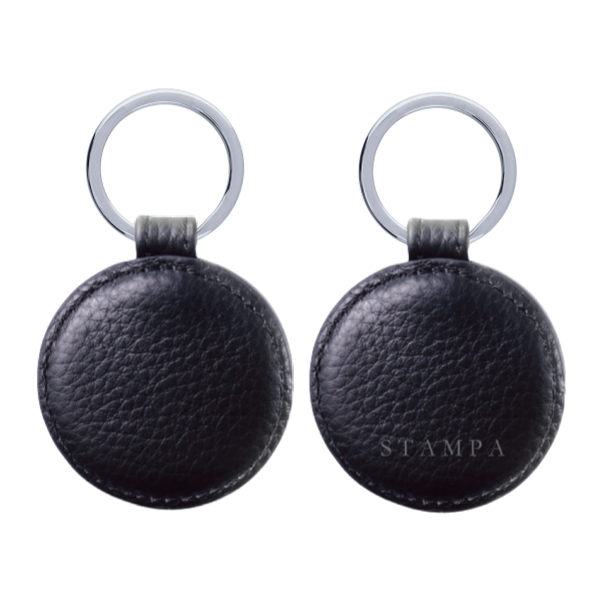 BLACK LEATHER KEY RING FRONT AND BACK VIEW