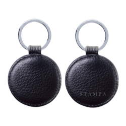 BLACK LEATHER KEY RING FRONT AND BACK VIEW