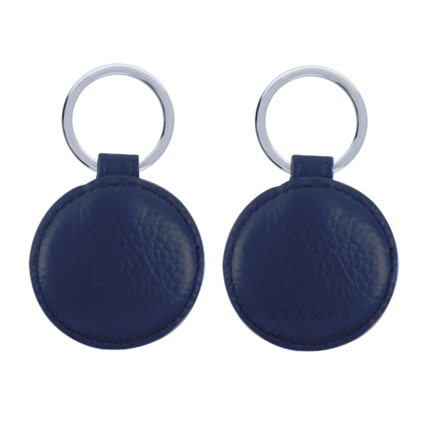 NAVY LEATHER KEY RING FRONT AND BACK VIEW
