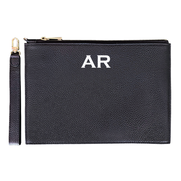 Black Leather Clutch Bold Serif