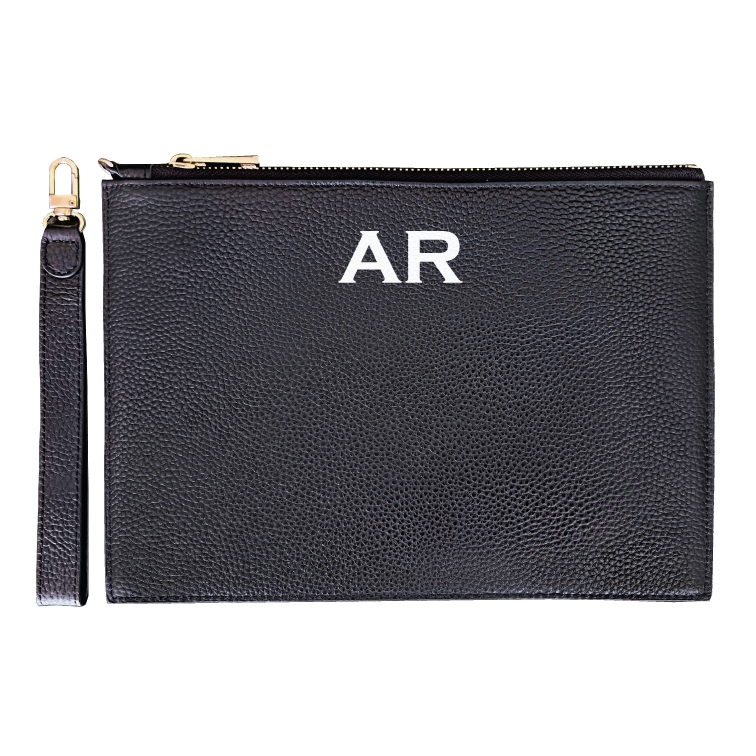 Black Leather Clutch Bold Serif