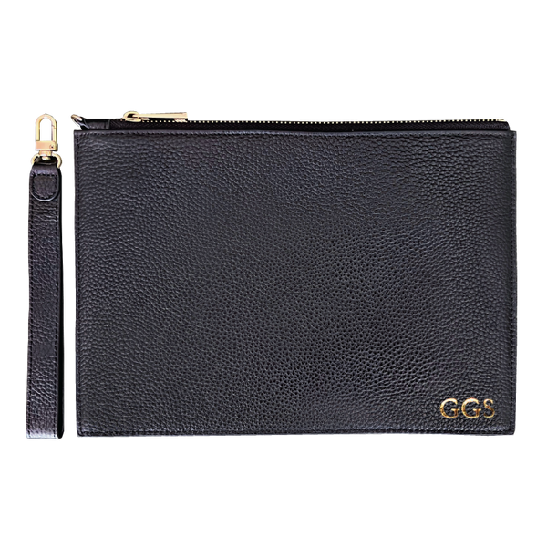 Black Leather Clutch Classic Monogram