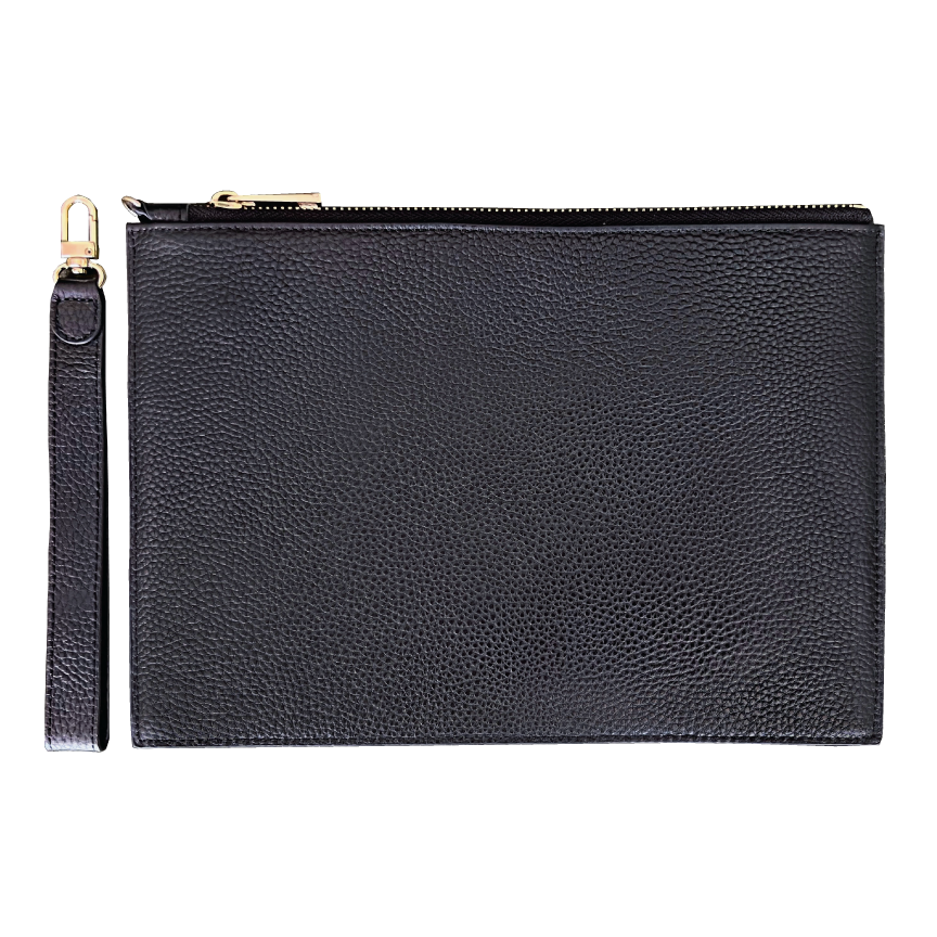 Black Leather Clutch Bold Serif