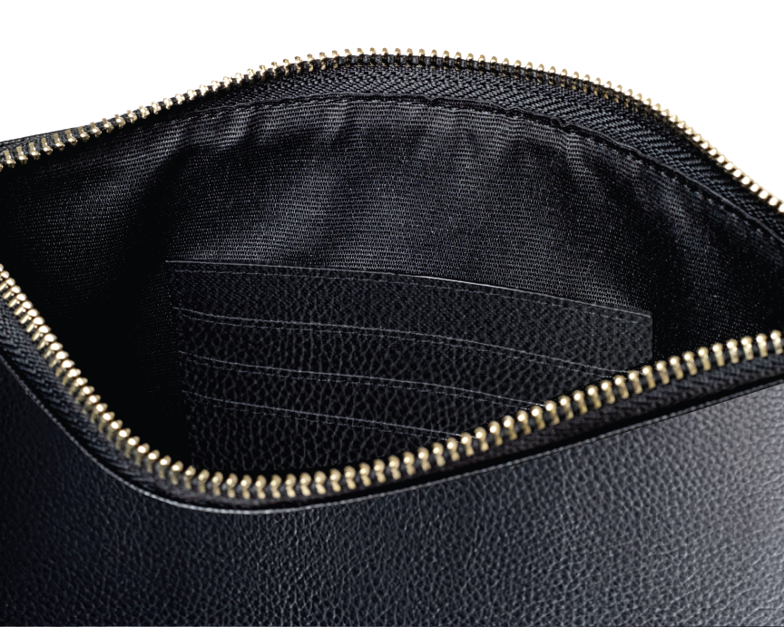 Black Leather Clutch Bold Serif